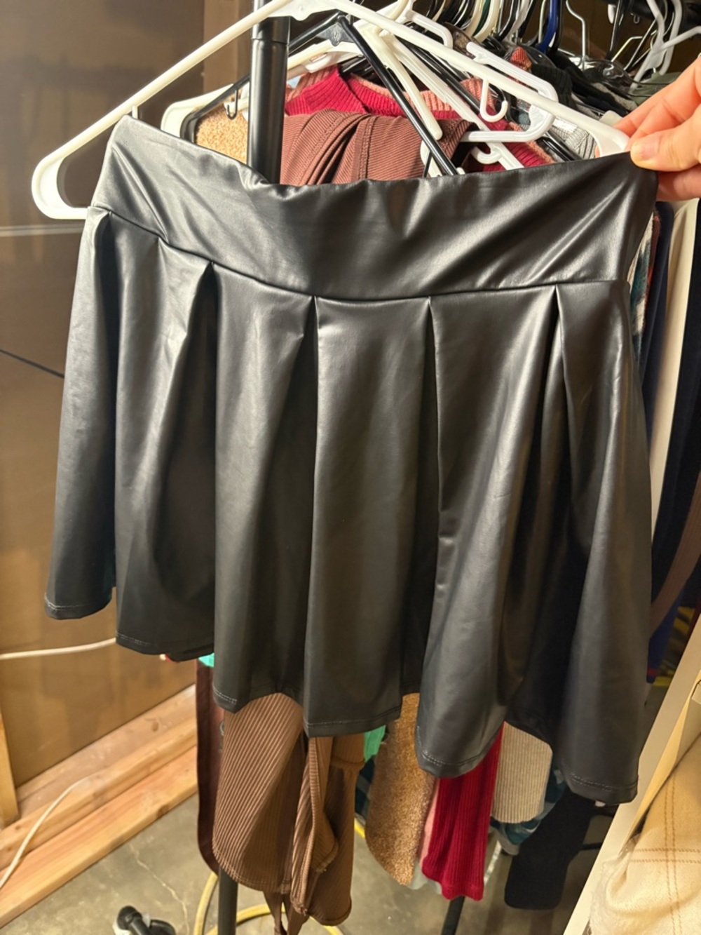 Black Faux Leather Pleated Mini Skirt